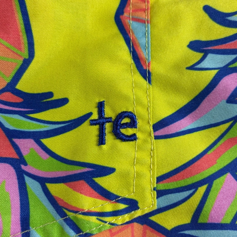 Tipsy Elves Mens Pineapple Print Swim Trunks Neon Yellow Blue Size Medium - Picture 6 of 9